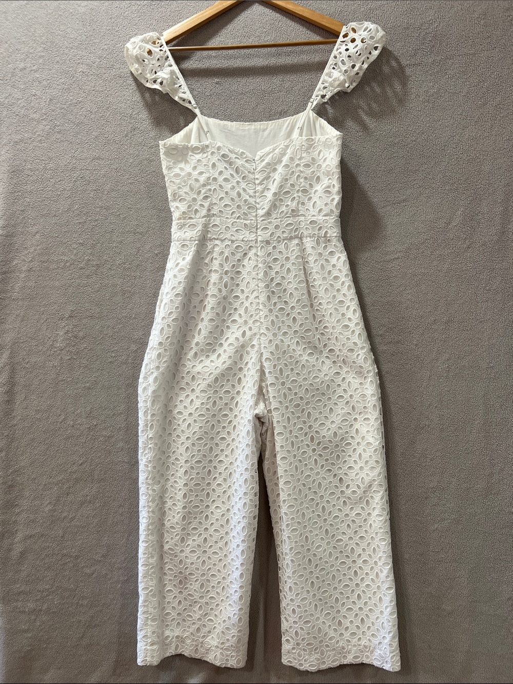J. Crew White Eyelet Wide-Leg Jumpsuit with Flutter Straps - Picture 3 of 4